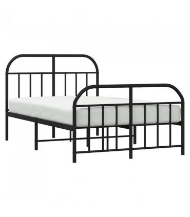 vidaXL Bed Frame | Black | Powder-Coated Steel | 120x190 cm | Bed Frame — Size: 120 x 190 cm, Model: with headboard & footboard