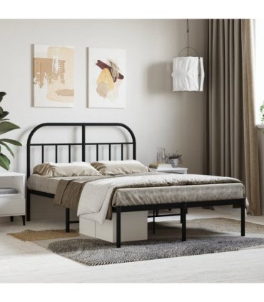 vidaXL Bed Frame | Black | Steel | Small Double | Bed Frame | Rectangular — Size: 120 x 190 cm, Model: with headboard