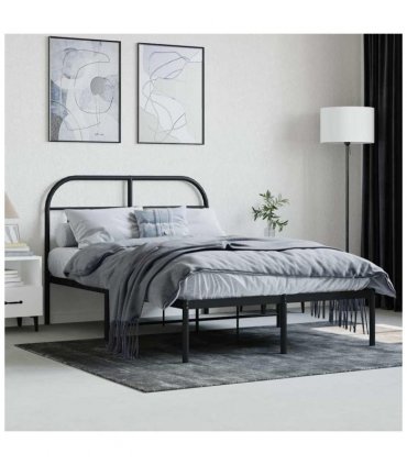 vidaXL Bed Frame | Black | Steel | Small Double | Bed Frame | Rectangular — Size: 120 x 190 cm, Model: with headboard