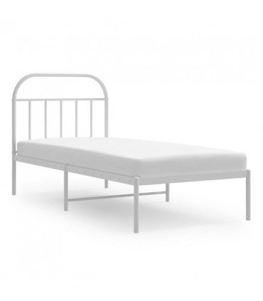 vidaXL Bed Frame | White | Powder-Coated Steel | Single | Bed Frame — Size: 90 x 200 cm, Model: with headboard