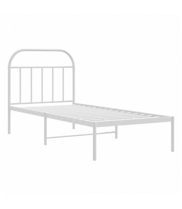vidaXL Bed Frame | White | Powder-Coated Steel | Single | Bed Frame — Size: 90 x 200 cm, Model: with headboard