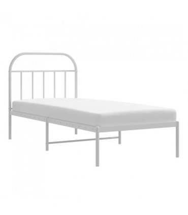 vidaXL Bed Frame | White | Powder-Coated Steel | Single | Bed Frame — Size: 90 x 200 cm, Model: with headboard