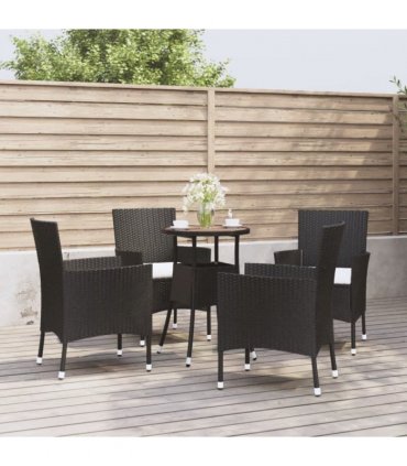 vidaXL 5 Piece Garden Bistro Set with Cushions Black Poly Rattan — Size: 55 x 75 cm (Diameter x H)