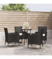 vidaXL 5 Piece Garden Bistro Set with Cushions Black Poly Rattan — Size: 55 x 75 cm (Diameter x H)