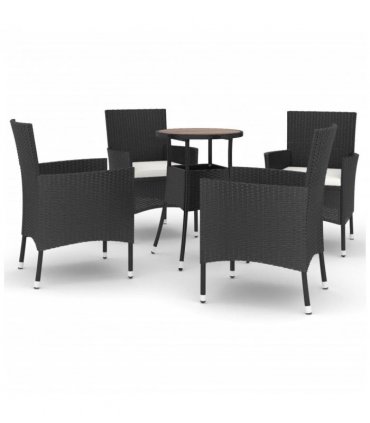 vidaXL 5 Piece Garden Bistro Set with Cushions Black Poly Rattan — Size: 55 x 75 cm (Diameter x H)