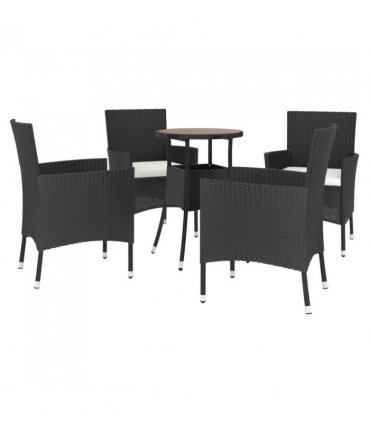 vidaXL 5 Piece Garden Bistro Set with Cushions Black Poly Rattan — Size: 55 x 75 cm (Diameter x H)