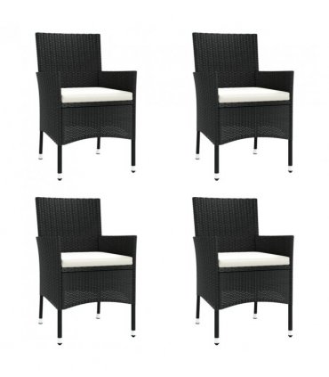 vidaXL 5 Piece Garden Bistro Set with Cushions Black Poly Rattan — Size: 55 x 75 cm (Diameter x H)