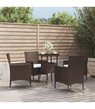 vidaXL 5 Piece Garden Bistro Set with Cushions Brown Poly Rattan