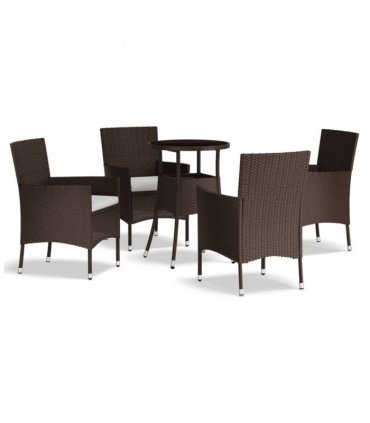 vidaXL 5 Piece Garden Bistro Set with Cushions Brown Poly Rattan