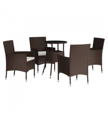 vidaXL 5 Piece Garden Bistro Set with Cushions Brown Poly Rattan