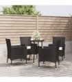 vidaXL 5 Piece Garden Bistro Set with Cushions Black Poly Rattan