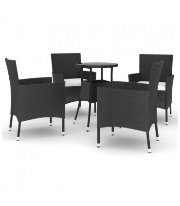 vidaXL 5 Piece Garden Bistro Set with Cushions Black Poly Rattan