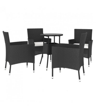 vidaXL 5 Piece Garden Bistro Set with Cushions Black Poly Rattan