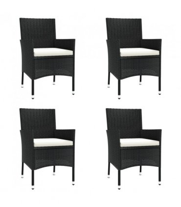 vidaXL 5 Piece Garden Bistro Set with Cushions Black Poly Rattan