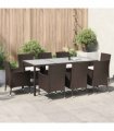 vidaXL 9 Piece Garden Dining Set with Cushions Brown Poly Rattan — Size: 190 cm table length