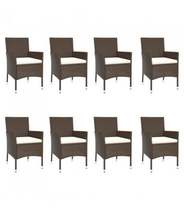 vidaXL 9 Piece Garden Dining Set with Cushions Brown Poly Rattan — Size: 190 cm table length