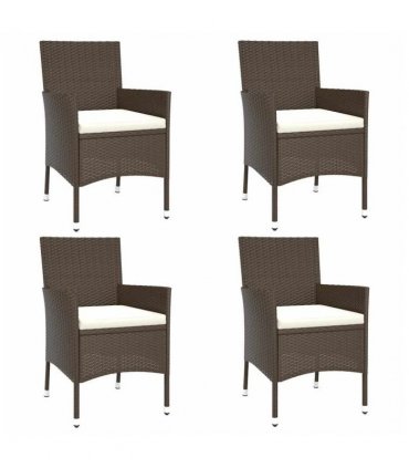 vidaXL 5 Piece Garden Dining Set with Cushions Brown Poly Rattan — Size: 150 cm table length
