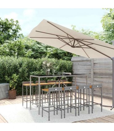vidaXL Garden Bar Set | Grey | PE Rattan, Solid Acacia Wood, Powder-Coated Steel — Size: 180 cm table length