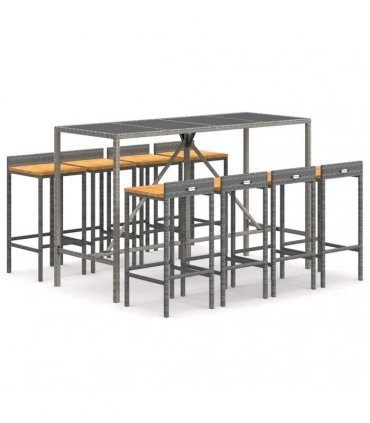 vidaXL Garden Bar Set | Grey | PE Rattan, Solid Acacia Wood, Powder-Coated Steel — Size: 180 cm table length