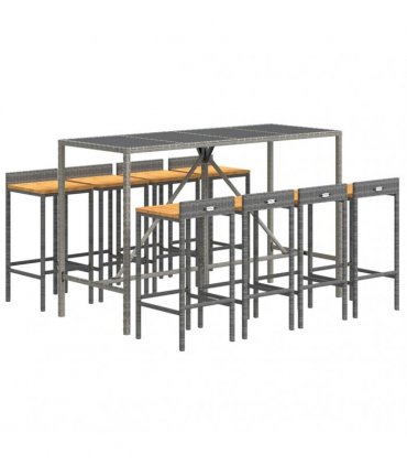 vidaXL Garden Bar Set | Grey | PE Rattan, Solid Acacia Wood, Powder-Coated Steel — Size: 180 cm table length
