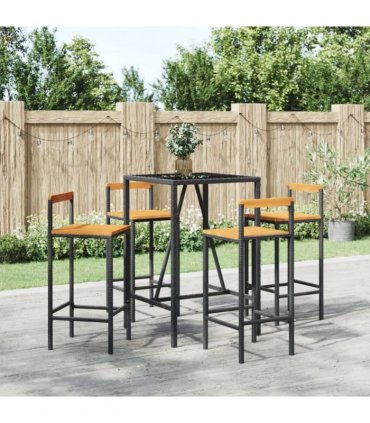 vidaXL Garden Bar Set | Black | PE rattan | Medium | Footrest | Garden Bar Set — Size: 70 cm table length