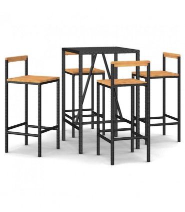 vidaXL Garden Bar Set | Black | PE rattan | Medium | Footrest | Garden Bar Set — Size: 70 cm table length