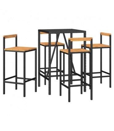 vidaXL Garden Bar Set | Black | PE rattan | Medium | Footrest | Garden Bar Set — Size: 70 cm table length