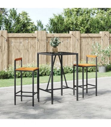 vidaXL Garden Bar Set | Black | Poly Rattan | Medium | Tough | Garden Bar Set — Size: 70 cm table length