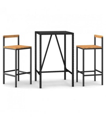vidaXL Garden Bar Set | Black | Poly Rattan | Medium | Tough | Garden Bar Set — Size: 70 cm table length