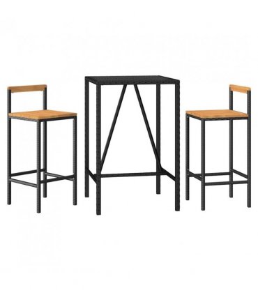 vidaXL Garden Bar Set | Black | Poly Rattan | Medium | Tough | Garden Bar Set — Size: 70 cm table length
