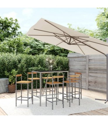 vidaXL Garden Bar Set | Grey | PE rattan | Large | Footrest | Garden Bar Set — Size: 110 cm table length