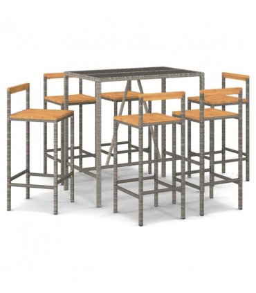 vidaXL Garden Bar Set | Grey | PE rattan | Large | Footrest | Garden Bar Set — Size: 110 cm table length