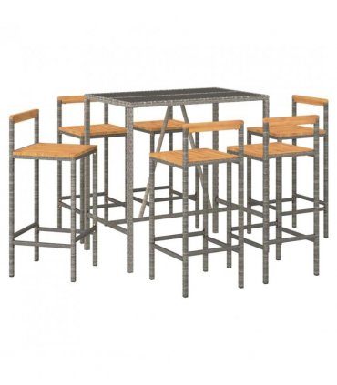 vidaXL Garden Bar Set | Grey | PE rattan | Large | Footrest | Garden Bar Set — Size: 110 cm table length