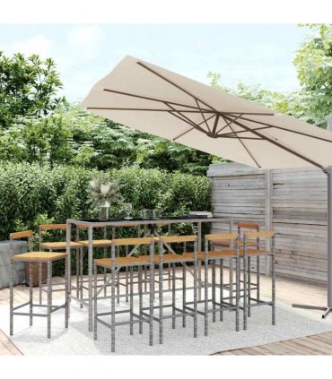 vidaXL Garden Bar Set | Grey | PE rattan | Large | Garden Bar Set | Rectangular — Size: 180 cm table length