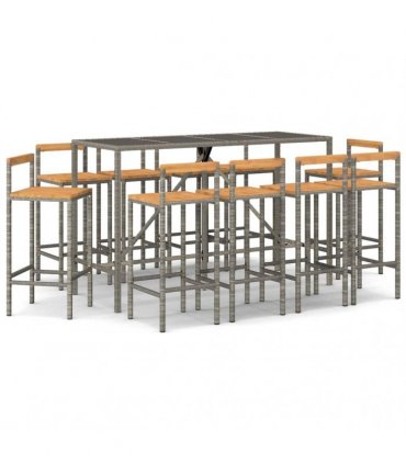 vidaXL Garden Bar Set | Grey | PE rattan | Large | Garden Bar Set | Rectangular — Size: 180 cm table length