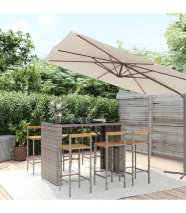 vidaXL Garden Bar Set | Grey | PE rattan | Medium | Footrest | Bar Table Set