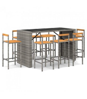 vidaXL Garden Bar Set | Grey | PE rattan | Medium | Footrest | Bar Table Set
