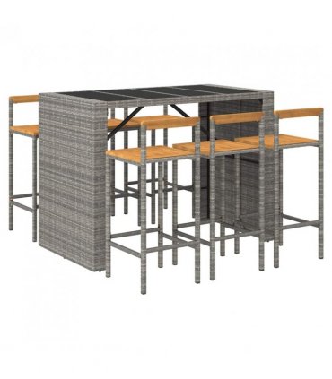 vidaXL Garden Bar Set | Grey | PE rattan | Medium | Footrest | Bar Table Set