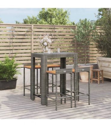 vidaXL 5 Piece Garden Bar Set Grey Poly Rattan&Solid Wood Acacia