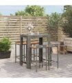 vidaXL 5 Piece Garden Bar Set Grey Poly Rattan&Solid Wood Acacia