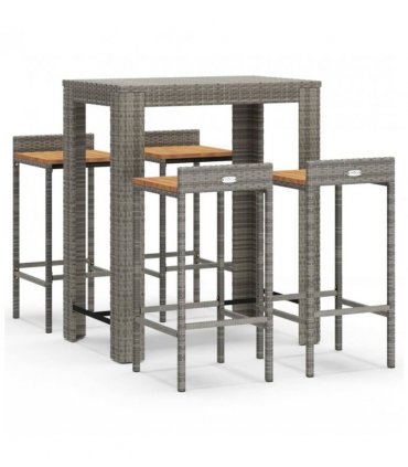 vidaXL 5 Piece Garden Bar Set Grey Poly Rattan&Solid Wood Acacia