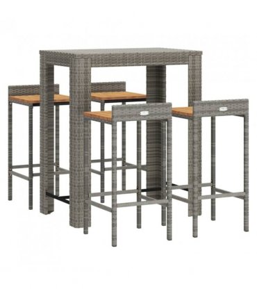 vidaXL 5 Piece Garden Bar Set Grey Poly Rattan&Solid Wood Acacia