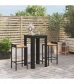 vidaXL 3 Piece Garden Bar Set Black Poly Rattan&Solid Wood Acacia