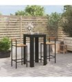 vidaXL 3 Piece Garden Bar Set Black Poly Rattan&Solid Wood Acacia — V0671965025
