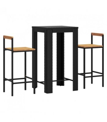 vidaXL 3 Piece Garden Bar Set Black Poly Rattan&Solid Wood Acacia — V0671965025
