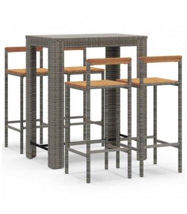 vidaXL 5 Piece Garden Bar Set Grey Poly Rattan&Solid Wood Acacia — V0671965027