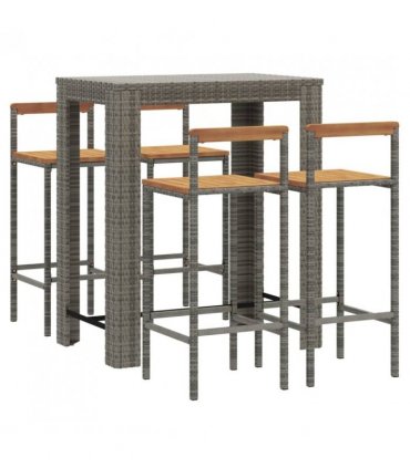vidaXL 5 Piece Garden Bar Set Grey Poly Rattan&Solid Wood Acacia — V0671965027