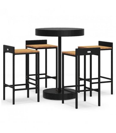 vidaXL 5 Piece Garden Bar Set Black Poly Rattan&Solid Wood Acacia