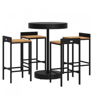 vidaXL 5 Piece Garden Bar Set Black Poly Rattan&Solid Wood Acacia