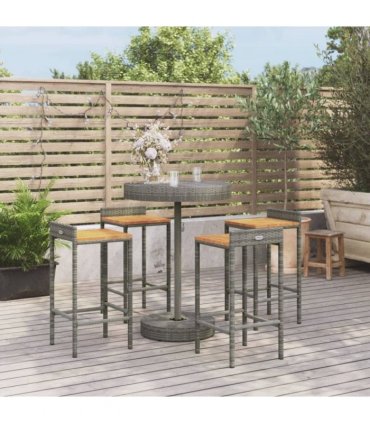 vidaXL 5 Piece Garden Bar Set Grey Poly Rattan&Solid Wood Acacia — V0671965032